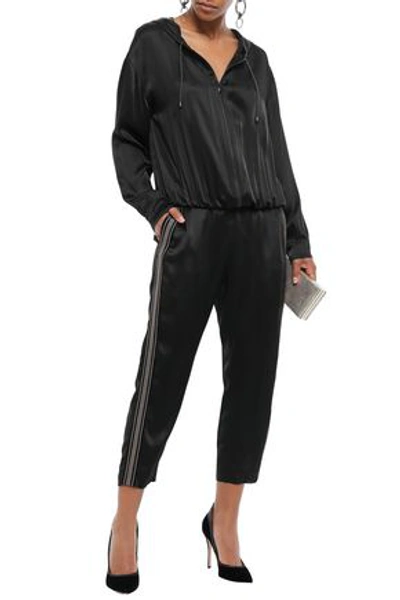 Brunello Cucinelli Woman Bead-embellished Satin Hooded Jumpsuit Black