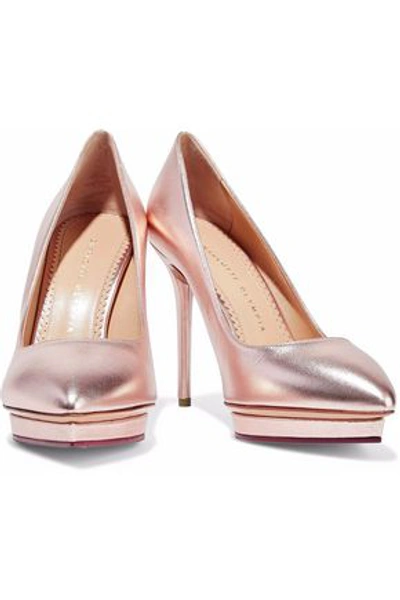 Charlotte Olympia Woman Debbie Metallic Leather Platform Pumps Rose Gold