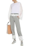 CLU CLU WOMAN SATIN TWILL-PANELED FRENCH COTTON-BLEND TERRY TRACK PANTS GRAY,3074457345620827340
