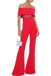 CUSHNIE CUSHNIE WOMAN OFF-THE-SHOULDER LACE-PANELED CADY JUMPSUIT TOMATO RED,3074457345620981215