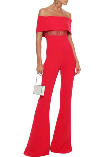 Cushnie Woman Off-the-shoulder Lace-paneled Cady Jumpsuit Tomato Red