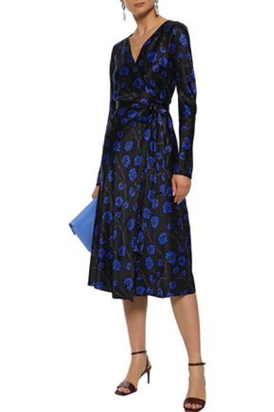 Diane Von Furstenberg Tilly Floral-print Silk-satin Midi Wrap Dress In Black
