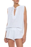 EBERJEY EBERJEY WOMAN LUCIA COTTON-SEERSUCKER PAJAMA TOP WHITE,3074457345620811502