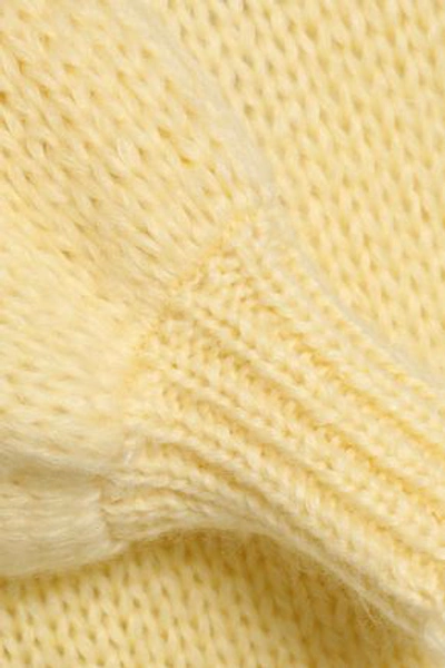 Ganni Gathered Mohair And Wool-blend Sweater In Pastel Yellow