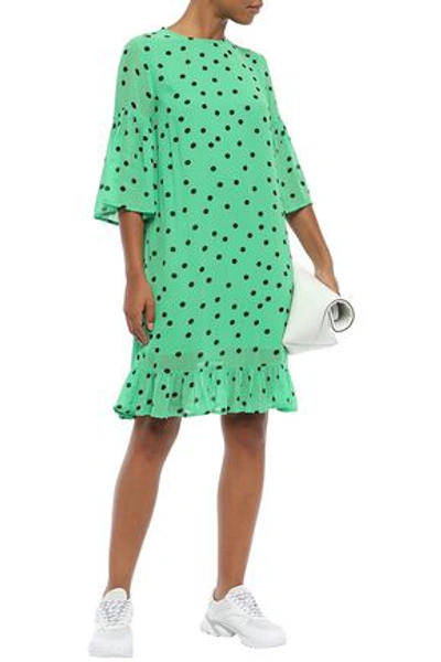 Ganni Dainty Ruffle-trimmed Printed Georgette Dress In Bright Green |  ModeSens