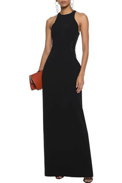 Halston Heritage Satin-trimmed Tulle-paneled Crepe Gown In Black