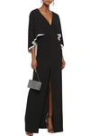 HALSTON HERITAGE CAPE-BACK TWO-TONE STRETCH-CREPE GOWN,3074457345621907930