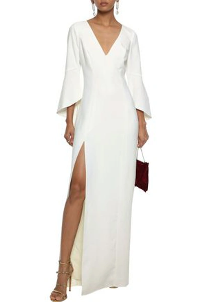 Halston Heritage Ruffle-trimmed Crepe Gown In Off-white