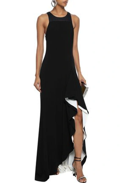 Halston Heritage Halston Woman Satin-paneled Ruffled Two-tone Crepe Gown Black