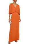 HALSTON HERITAGE LAYERED PLEATED CREPE GOWN,3074457345620540698