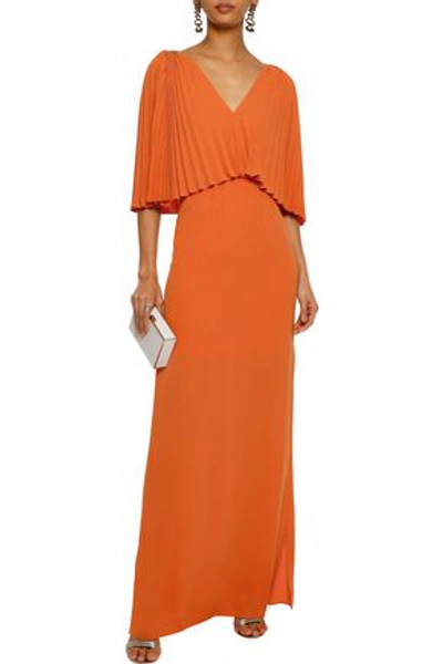 Halston Heritage Layered Pleated Crepe Gown In Orange