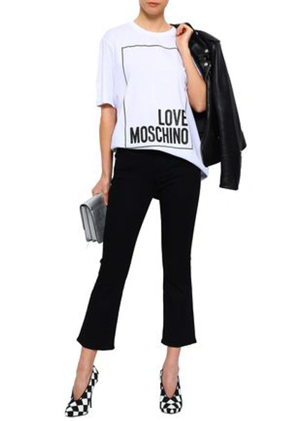 Love Moschino Cropped Printed High-rise Bootcut Jeans In Black