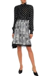 MARC JACOBS MARC JACOBS WOMAN PLEATED ORGANZA-TRIMMED PRINTED SILK SKIRT BLACK,3074457345620727568