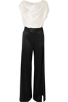 MICHELLE MASON DRAPED TWO-TONE SILK-CHARMEUSE JUMPSUIT