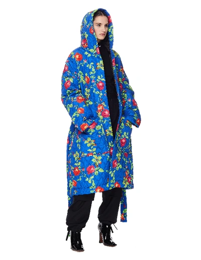 Vetements Blue Flower Printed Hooded Coat