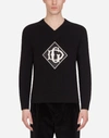 DOLCE & GABBANA WOOL V-NECK SWEATER WITH PATCH