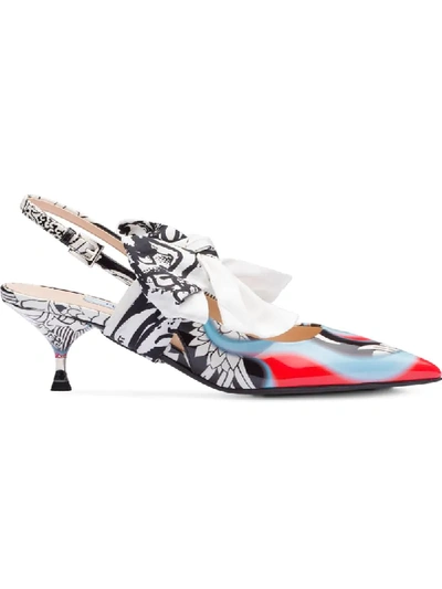 Prada Women's Bow-detailed Printed Leather Slingback Pumps