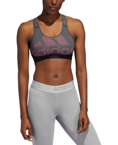 Adidas Originals Adidas Alphaskin Compression Medium-impact Sports Bra In Black/heather/pink
