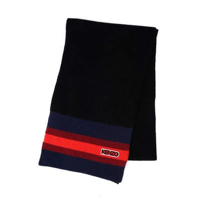 Kenzo Scarf In Black Wool With Multicolor Striped Pattern In Nero