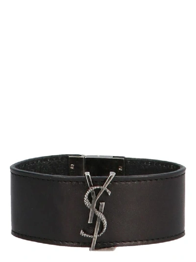 Saint Laurent Leather Ysl Bracelet In Black