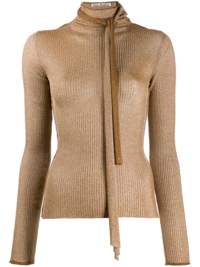 Acne Studios Tie-neck Metallic Knitted Top In Gold