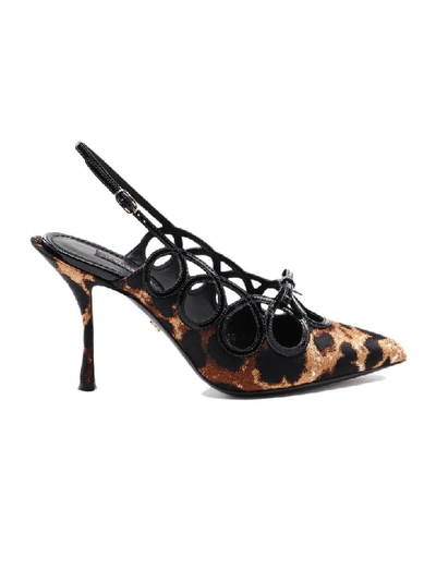 Dolce & Gabbana Lori Leopard-jacquard Slingback Pumps In Animal Print