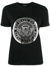 Balmain Metallic Logo Emblem Print T-shirt In Black