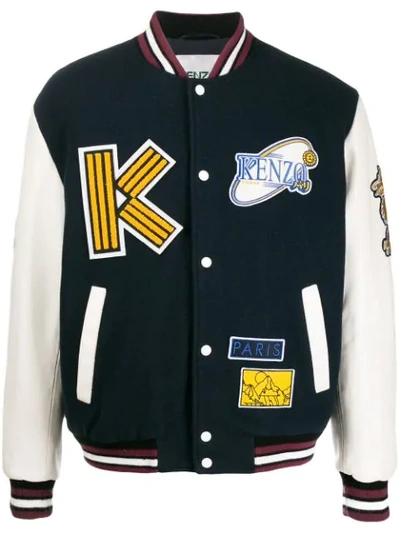 Kenzo Navy & Off-white Varsity 'tiger Mountain' Jacket In Blue