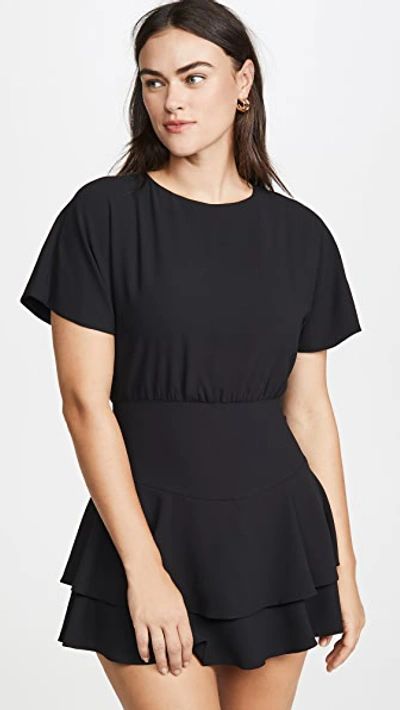 Alice And Olivia Palmira Short-sleeve Tie-back Tiered Ruffle Dress In Black