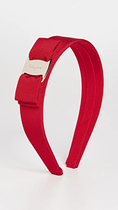 Ferragamo Vara Bow Grosgrain Headband In Red