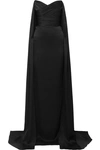 ALEX PERRY FLETCHER STRAPLESS DRAPED SATIN-CREPE GOWN