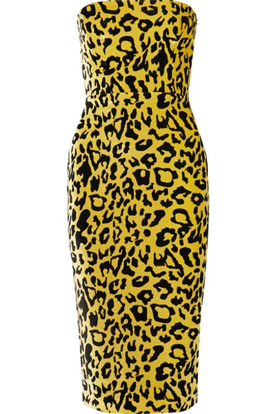 Alex Perry Nolan Strapless Leopard-print Velvet Midi Dress In Yellow