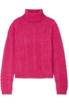 VERSACE CROPPED METALLIC CABLE-KNIT TURTLENECK SWEATER