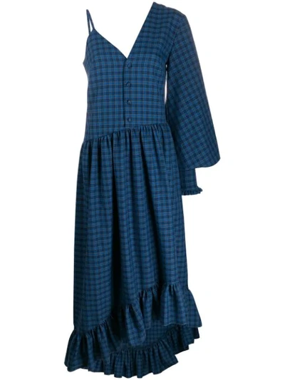 Rokh Checked Twill Dress In Blue