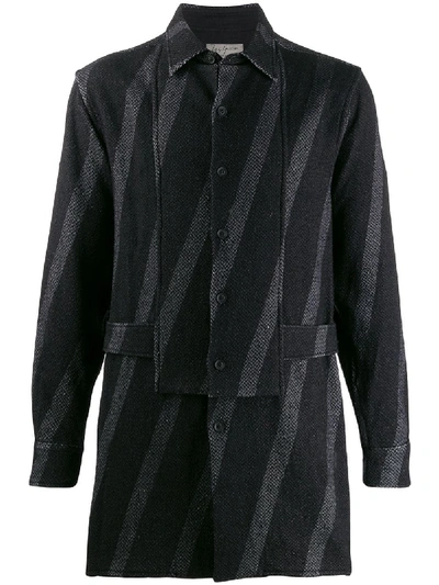 Yohji Yamamoto Striped Fitted Coat In Black