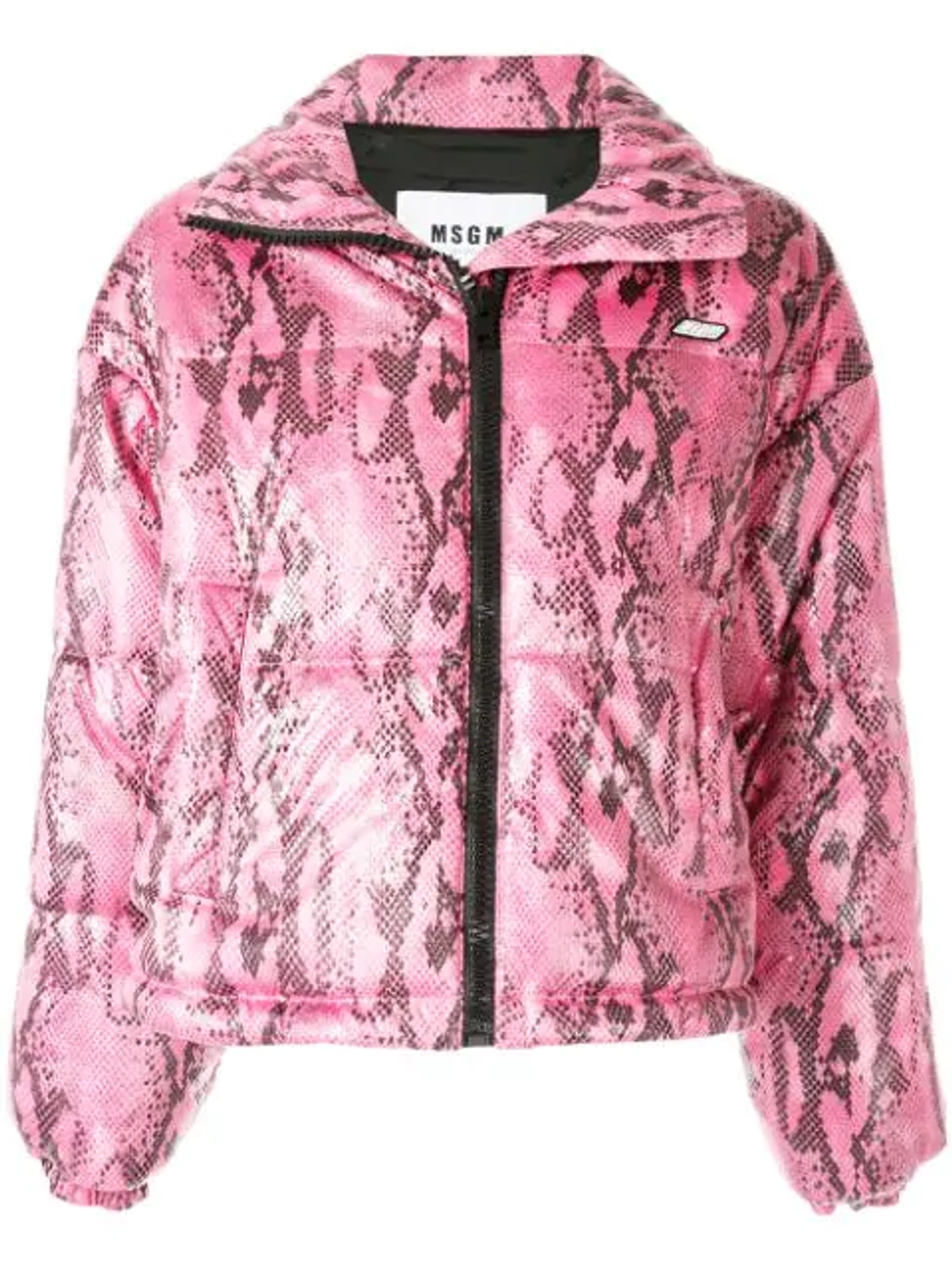 MSGM / Cropped Python Print Down Jacket/ダウンジャケット/40/ポリエステル/PNK/ Msgm Cropped Python Print Down Jacket In Pink | ModeSens