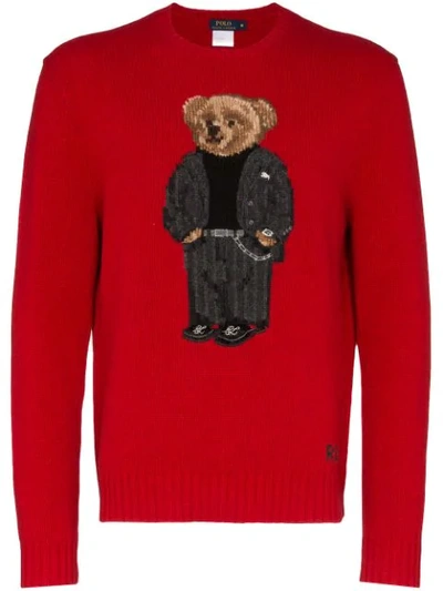 Polo Ralph Lauren Men's Suit Bear Wool Blend Jumper In Red