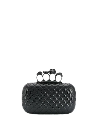 Alexander Mcqueen Four Ring Quilted Patent Leather Knuckle Box Clutch - Black