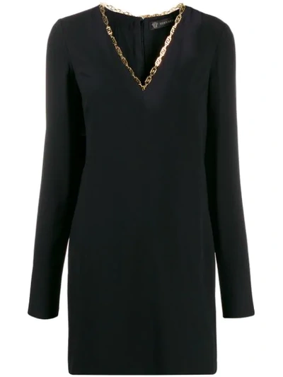Versace V-neck Mini Dress In Black