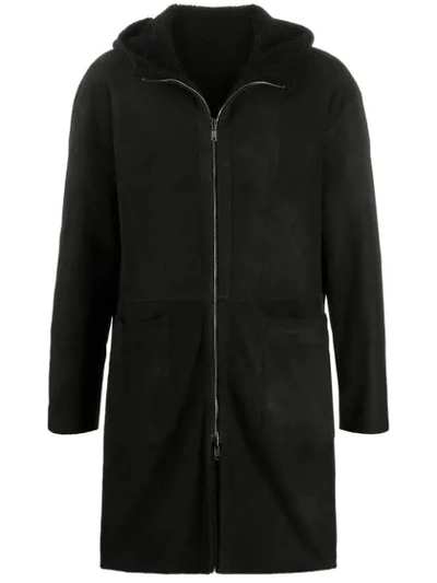 Salvatore Santoro Hooded Shearling Coat In Black