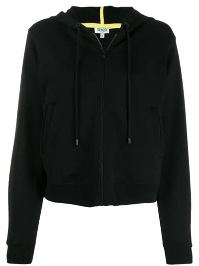 Kenzo Tiger Embroidered Zip Front Hoodie In Black