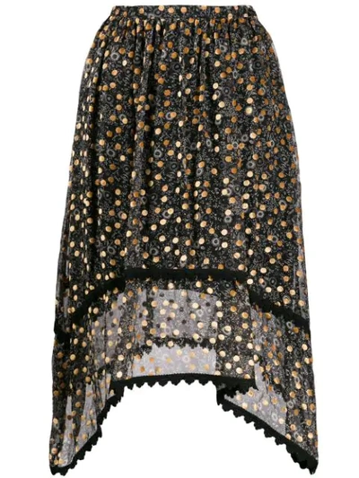 See By Chloé Velvet-flocked Floral-print Skirt In Black