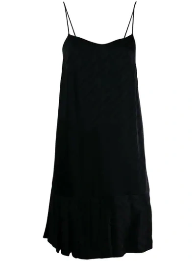 Off-white Plissé Slip Dress In Black