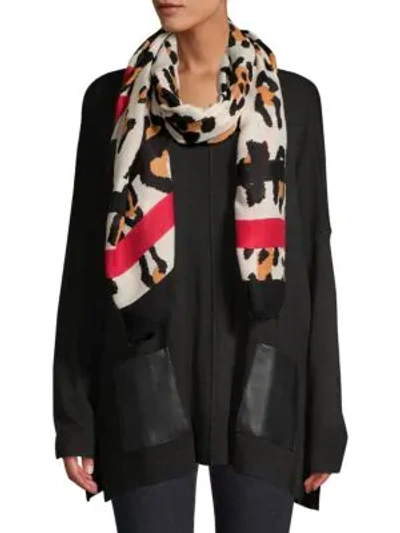 Vince Camuto Leopard-print & Striped Scarf In Camel
