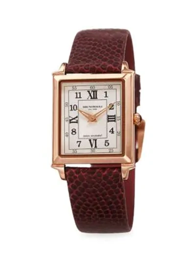 Bruno Magli Rose Goldtone Stainless Steel & Leather-strap Watch In Dark Red