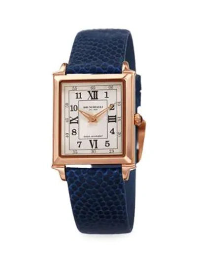 Bruno Magli Rose Goldtone Stainless Steel & Leather-strap Watch In Blue