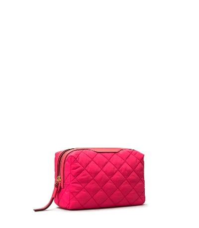 Tory Burch Perry Quilted Nylon Small Cosmetic Case In Holi Pink