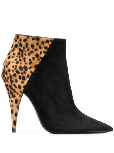 Saint Laurent Kiki Leopard-print Calf Hair And Leather Ankle Boots In Black