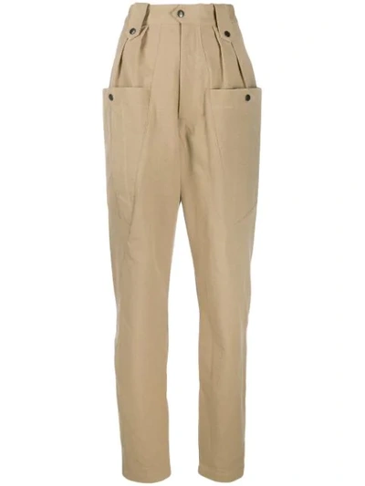 Isabel Marant Yerris Pleated Cotton-twill Tapered Trousers In Brown