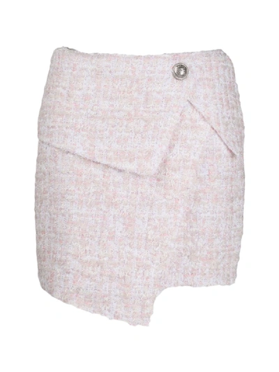 Balmain Asymmetric Bouclé Skirt In Pink